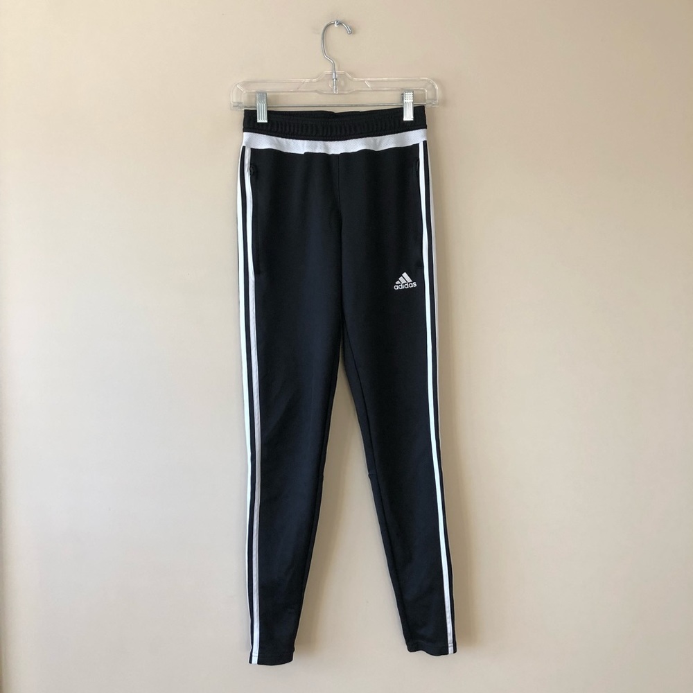 Adidas black/white striped jogger style pants